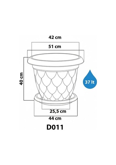So-d011 Damla Desen Saksı Takımı Tabaklı 37 Litre No:11 Yeşil 3 Adet