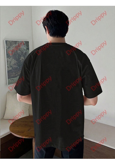 Flood Of Style 3 Çizgi Baskılı Beyaz Erkek Tshirt Siyah