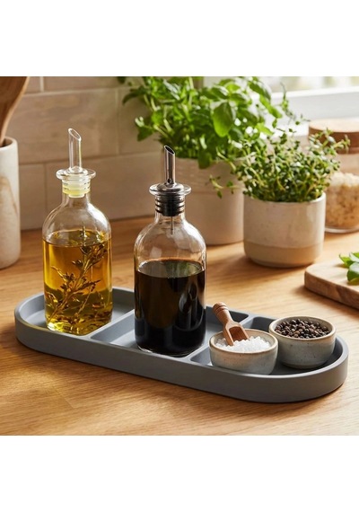 Çok Amaçlı 3 Bölmeli Gri Silikon Altlık Yağdanlık Ve Sunum Organizeri 5047 Çok Renkli
