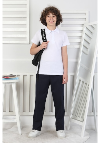 Modanino 2'li T-shirt Erkek Çocuk Pamuk Okul Tarz 5-13 Yaş 12277 Beyaz
