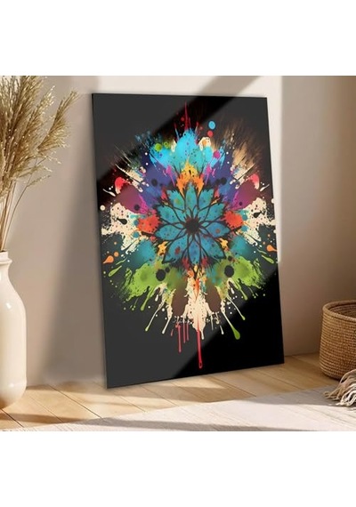 Modern Dekoratif Tablo, Cam Görünümlü, Yapışkanlı, Kolay Montaj, Uv Baskılı Mandala Desenli 40 X 60 Cm