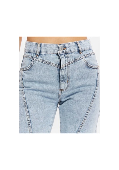Kene Jeans Yüksek Bel Ön Conta Çımalı Mom Kot Jeans Buz Kar