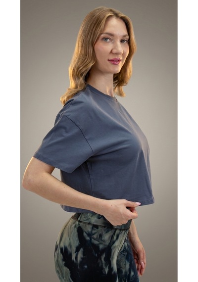 Heyy's Oversize Kadın Crop Antrasit Renk T-shirt Antrasit