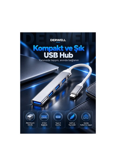 4 Port Type-c Usb Hub Alüminyum Gövde Çoklayıcı Dönüştürücü Macbook Laptop Bilgisayar Uyumlu Çoklu Giriş Çoklayıcı Tak Çalıştır Taşınabilir Hızlı Pratik Çoklu Bağlantı Çoğaltıcı Dağıtıcı