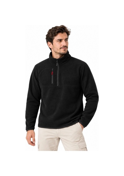 Moda Erkek Polar Dik Yaka Yarım Fermuarlı Fermuarlı Göğüs Cepli Regular Fit Kışlık Sweatshirt - Siyah Çok Renkli