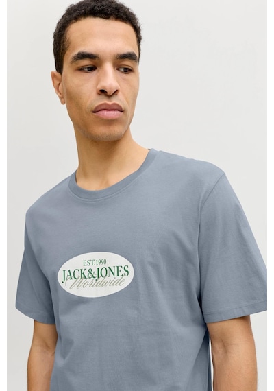 Jack & Jones Jorcatskılls Front Baskılı Erkek Tişört Bisiklet Yaka Kısa Kollu Koyu Gri