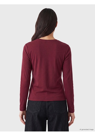 Lcw Everyday Bordo Bisiklet Yaka Soft Touch Kadın Tişört