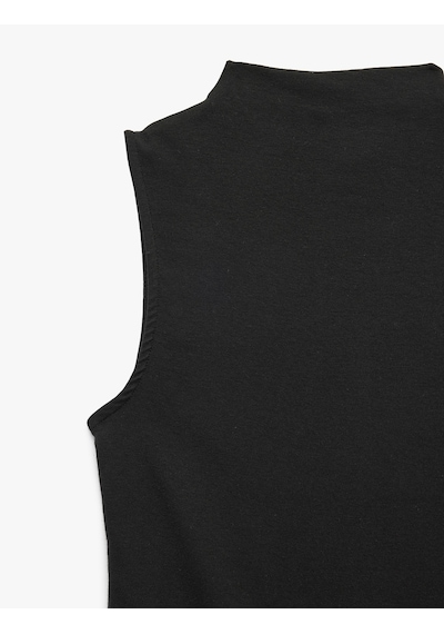 Koton Modal Kumaş Slim Fit Dik Yaka Kolsuz Tişört Siyah 7wak10090ek