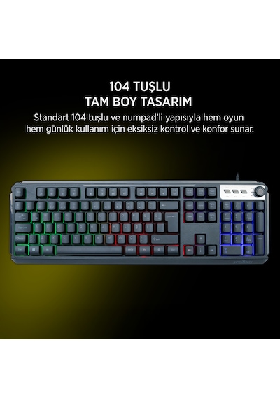 James Donkey JDK104 Rainbow Membran Türkçe Q Gaming 104 Tuş Siyah Klavye