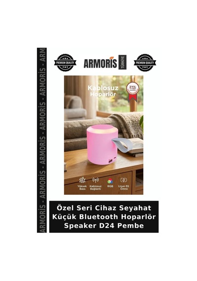 Özel Seri Cihaz Seyahat Küçük Bluetooth Hoparlör Speaker D24 Pembe