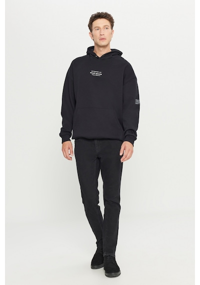 AC&Co / Altınyıldız Classics Erkek Sıyah Oversize Fit Bol Kesim Kapüşonlu İçi Polarlı Pamuklu Sweatshirt Siyah