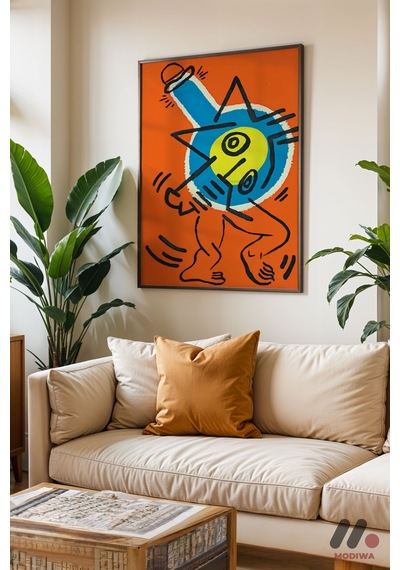 Turuncu Figür Pop Art, Siyah Çerçeveli Duvar Tablosu - Renkli Ev Dekorasyonu
