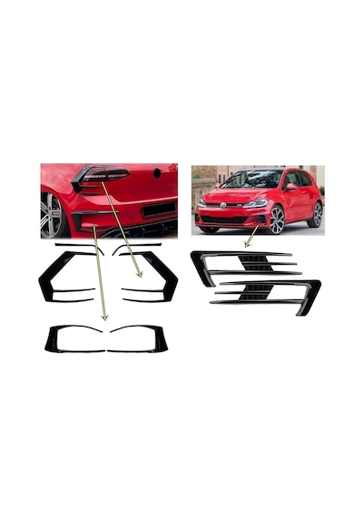 Volkswagen Golf 7 Uyumlu Ön Tampon Sis Izgarası Arka Stop Ve Tampon Çıtası Seti 8 Parça Parlak Siyah