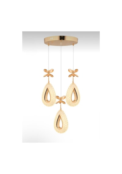 LumiaLighting Damla Model 3'lü Gold Kumandalı 3 Renk Modu Ledli Kristal Taşlı Modern Salon Mutfak Oturma Odası Led Avize Altın