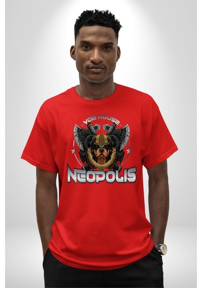 Neopolis Rottweiler Viking Pamuklu Bisiklet Yaka Unisex Oversize Boyfriend Dijital Baskılı Kırmızı T-shirt Kırmızı