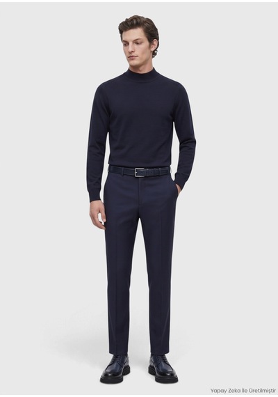 Ramsey Saks Modern Fit Klasik Yün Karışımlı Pantolon saks saks