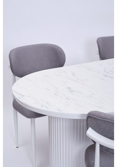 Bohem Polo Lak Panel Yemek Masa Sandalye Takımı 90x170 Beyaz Mermer