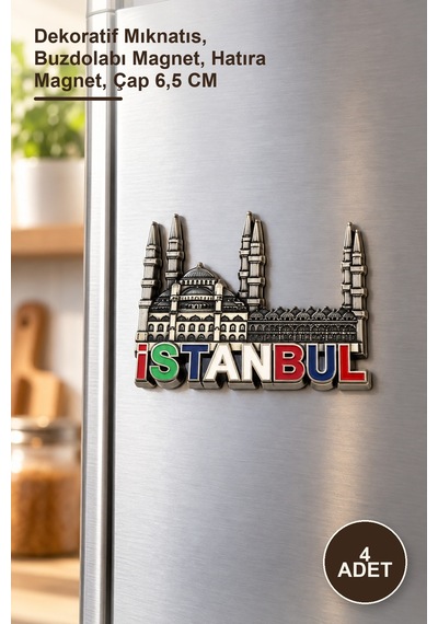 4 Adet İstanbul Temalı Metal Magnet Dekoratif Mıknatıs, Buzdolabı Magnet, Hatıra Magnet, Çap 6,5 Cm