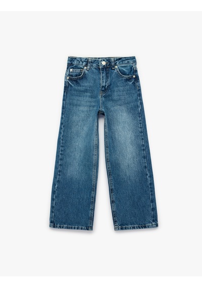 Koton Pamuklu Cepli Geniş Paça Denim Pantolon Orta İndigo 6skg40090ad İndigo