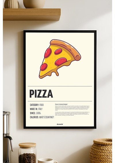 Pizzza Ahşap Çerçeveli Poster, Dekoratif Mutfak Duvar Tablosu