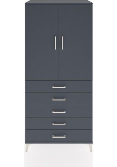 Hyperion Dolap Tek Raflı 5 Çekmeceli Tek Askılı 88x44x195 Ant... Antrasit