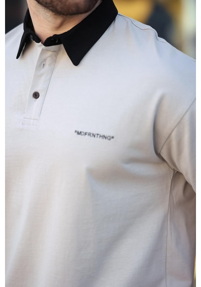 Madmext Boyalı Gri Düğmeli Polo Yaka Erkek T-shirt E7119 Boyalı Gri