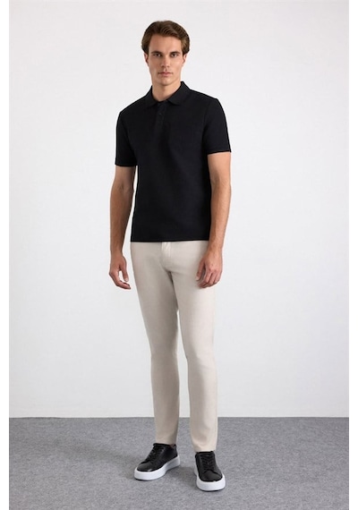 Süvari Siyah Regular Düz Baskısız Pike Düğmeli Polo Yaka Tişört Sts1014000002-s09