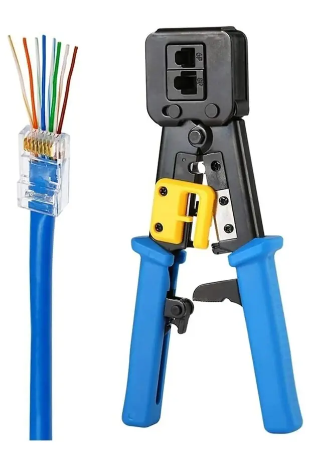 Yeni Nesil Rj45 Ezrj45 Pense + Rj45 Rj11 Test Cihazı + 100 Adet Yeni Nesil Delikli Açık Uclu Rj45 + 100 Adet Boot Kılıf Network