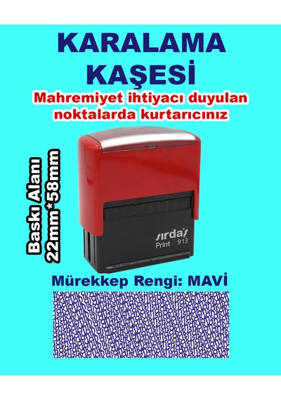 Karalama Kaşesi, 913 58mm 22mm Mavi Keçeli Otomatik Kaşe