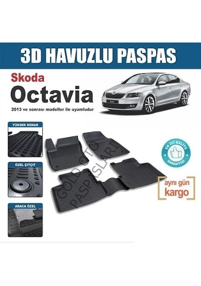 Gold Skoda Octavia 2013+ Araca Özel 3D Havuzlu Oto Paspas Seti N11.1436