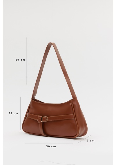 Passtell Toka Detaylı Minimalist Trend Model Fermuarlı Kadın Omuz Ve Baget Çantası Taba Taba