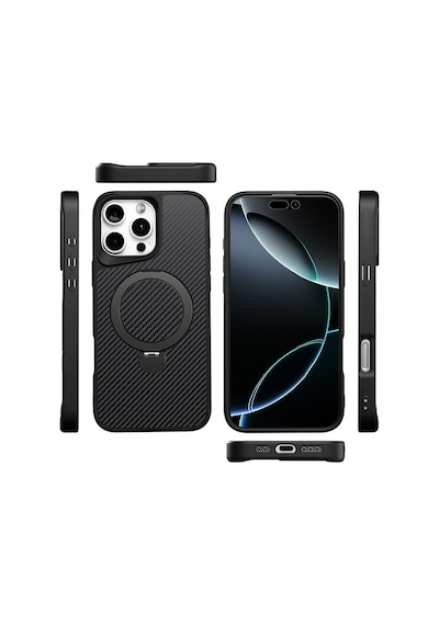 Teleplus Apple Uyumlu iPhone  15 Plus Kılıf Karbon Fiber Magsafeli 360 Dönerli Standlı Alp Kapak
