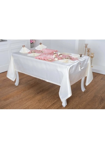 Afife Kadife Pudra Krem Sofra Takımı 8 Kişilik 160x230 Cm 34 Parça -1428 Çok Renkli