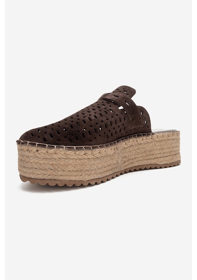 Luvishoes Louıs Kahverengi Süet Hakiki Deri Burnu Kapalı Hasır Dolgu Taban Terlik Kahverengi