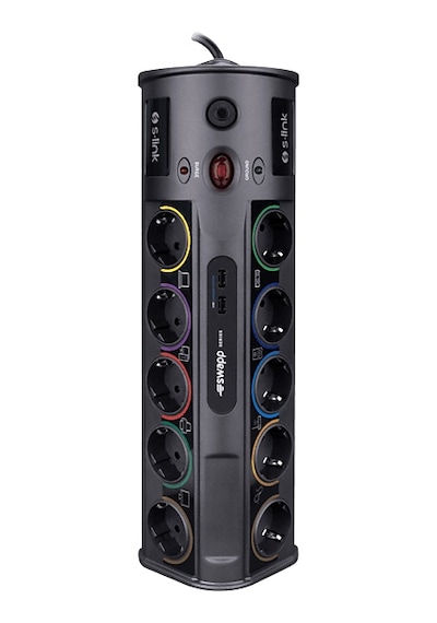S-lınk Prz01 Prizhive 3m 1860 Joule 1.5mm 1 Usb 1 Typec 2.1a/5v 16a 250v 3680w 10'lu Akım Korumalı Priz Siyah