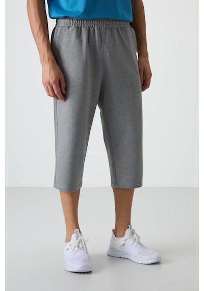 Tommylife Gri Melanj Pamuklu Yumuşak Dokulu Standart Fit Nakışlı Erkek Kapri - 83102 GRI MELANJ