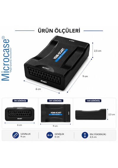 Microcase Hdmı To Scart Dönüştürücü 1080p Adaptör Güç Adaptörlü Çevirici Al5747 Siyah