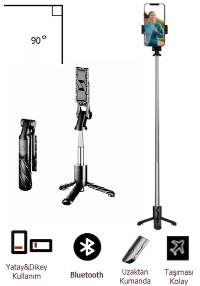 K03 Tripod Bluetooth Kumandalı Selfie Çubuğu