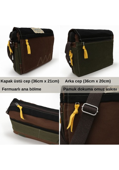 Cappadocia Vintage 4009 Omuz Postacı Kahve 15.6 Laptop Çantası Kahverengi - Siyah