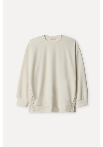 Mudo Kadın Kadın Ekru Loose Fit Modal Karışımlı Bisiklet Yaka Sweatshirt 1271397