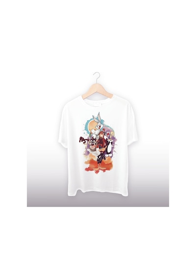 Looney Tunes Karakterleri Detaylı Unisex Tişört Beyaz