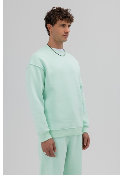 Vamos Basic Bisiklet Yaka Oversize Sweatshirt Mint