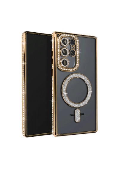 Samsung Uyumlu Galaxy S25 Ultra Kılıf Joke Simli Magneticsafe Kılıf - Gold