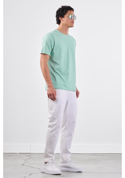 Dufy Mint Yeşili Bisiklet Yaka Pamuklu Düz Renk Slim Fit Erkek T-shirt Mint Yeşili