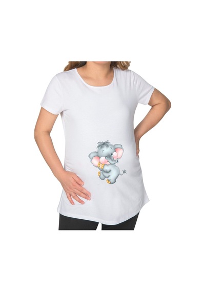 Bk Gift Bebek Fil Tasarımlı Beyaz Hamile Tişört-3