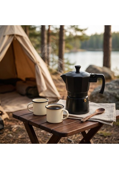 Deconox Siyah Moka Pot 3 Fincanlık, 180 Ml Alüminyum Espresso Dem