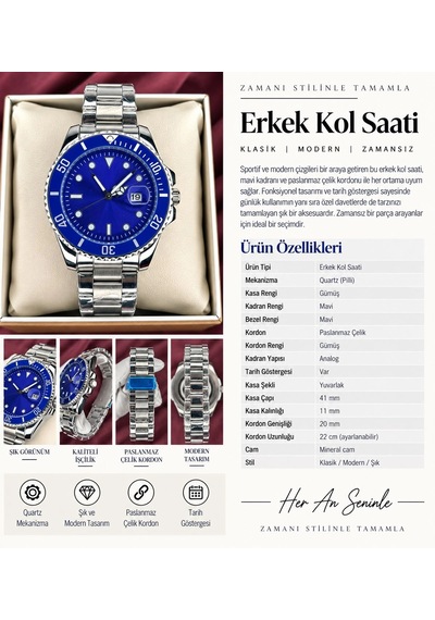 Daytona Kronograf Ful Lacivert Kardan Erkek Kol Saati Gümüş - Lacivert