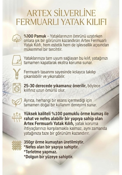 Artex Fermuarlı Yatak Kılıfı 160x200 Koruyucusu%100 Pamuklu Kılıf Özel Üretim Kapitone Çift Kiş Beyaz