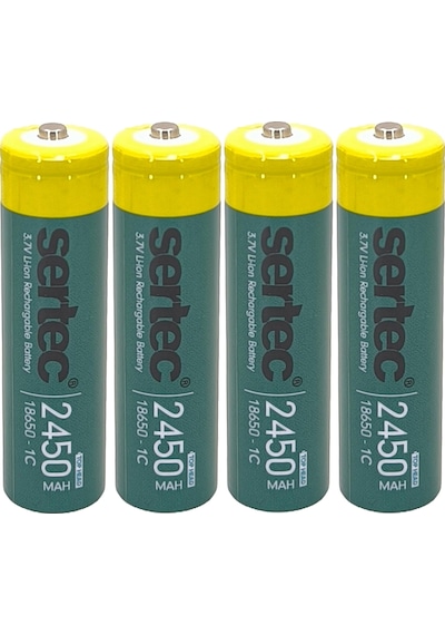 Sertec 18650 1c Şarjlı Pil 2450mah Çıkıntılı Başlıklı Fener Pili 3.7v Li-ion 4lü