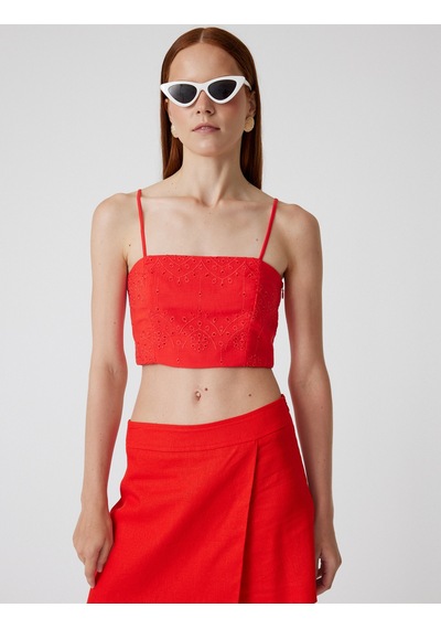 Koton Fistolu Büstiyer İnce Askılı Crop Slim Fit Kırmızı 4sak30090pw